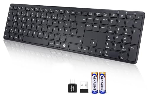 INFINMIND Clavier Sans Fil AZERTY, Ultra-Mince Clavier Silencieux Sans Fil avec 2,4 G USB Récepteur /Type-C,19 Raccourcis Multimédia Numérique Pavé Longue Batterie Autonomie pour Desktop,MAC,Windows