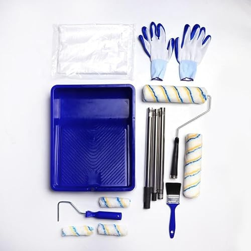 Paint Roller Set 12 Piece with Extension Pole – Complete Decorating Kit, Paint Tray, Mini & Large Rollers, Brush, Dust Sheet & Gloves – DIY Painting Tools for Walls, Ceilings, Emulsion & Gloss