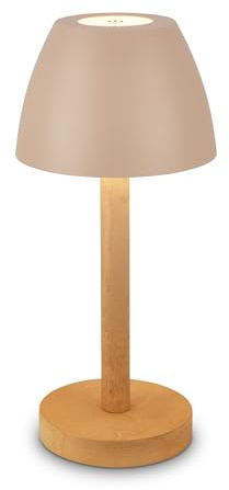 BRILONER - LED Tischlampe kabellos IP44 mit Touch, dimmbar, Akku tauschbar, Nachttischlampe, Leselampe, LED Lampe, Campinglampe, Tischleuchte, Akkulampe, Outdoor Lampe, 13,5x30 cm, Beige-Holz