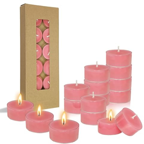Cherry Scented Tealight Candles Handmade Candlesticks,12pcs Pink FragranceRound Tea Light Candles Natural Bees Wax Tealight Candle Smokeless for Spa Home Party Decor (12S-RDCB)