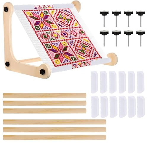 Tressify Adjustable Wooden Embroidery Stand Set, Includes Clips, Tabletop Frame Stand, with 15.7&11.8 in Wood Rod, Natural, L Shape, 11.7X11.7 in