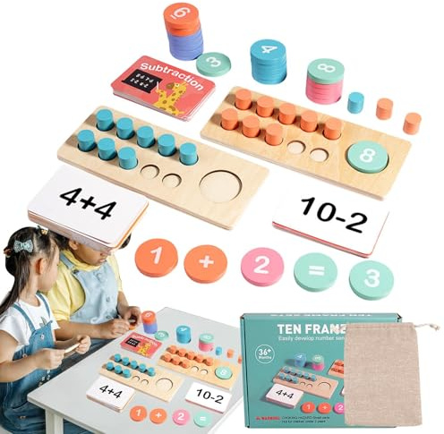 Tiotoram trä set 142 delar – matematik pedagogisk leksak | Addition och subtraktion räkneram, räkstöd för barn 3–8 år, förskola, grundskola,