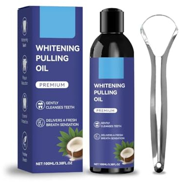 Aceite de coco para el arrastre bucal (Oil Pulling), Tratamiento natural con aceite de coco, Incluye raspador de lengua, Blanqueamiento dental y aliento fresco, Mejora la salud bucal