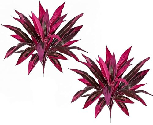 2PCS Large Realistic Artificial Boston Fern & Dragon's Blood Tree Plants, with Vibrant Pink & Purple Faux Foliage, UV Resistant Artificial Ferns, for Home Garden Patio Wedding Balcony (Red(2pcs))