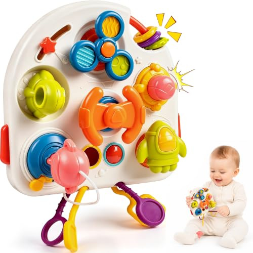 Busy Board Montessori Baby Spielzeug ab 1 2 Jahre für Mädchen und Junge | 10 in 1 Sensorik Motorikspielzeug, Activity Board für Frühe Entwicklung, Reisespielzeug für Geburtstagsgeschenk 6-12 Monate