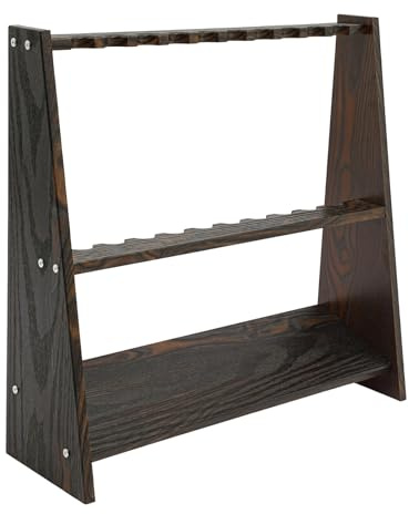 Supporto per stecca da biliardo, in legno, per 10 stecche o canne da pesca, base larga (20 cm), 60 x 57 cm, per sala da biliardo, bar, garage, adatto anche come supporto per canna da pesca