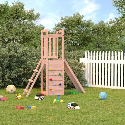 LoogCape Solid Wood Douglas Fir Play Tower with Slide, Climbing Wall, Sandpit and Rope for Garden, Weatherproof Wood, Robust Frame, for Children from 3 Years, Ideal for Outdoor Use