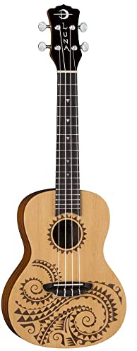 Luna Tattoo Spruce Concert Ukulele with Gig Bag, Satin Natural