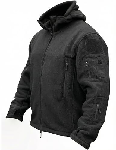 TACVASEN Tactical Jacket for Men Fleece Jackets Full Zip Military Hoodies Windproof Warm Winter Coat Outdoor Hunting Black 2XL