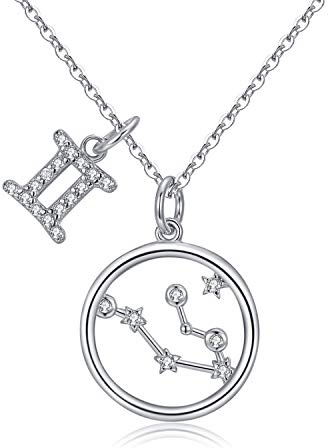 Qings Sternzeichen Sternbild Halskette - 925 Sterling Silber Astrologie Schmuck, Sternzeichen Anhänger Stern Kette für Frauen, Horoskop Sterne Geschenk für Mädchen 17.7-19.2 Inch