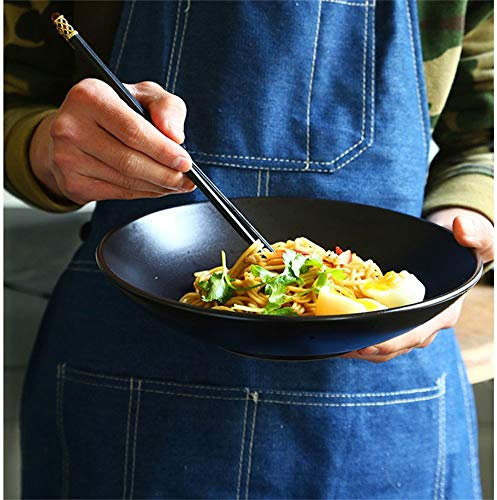 MKKSLR Zuppa di Grandi Dimensioni in Ceramica Ramen Noodle Insalata di Frutta Scodella per Pasta Forno Microonde Sicuro Miscelazione Ciotole 9,75 Pollici Nero