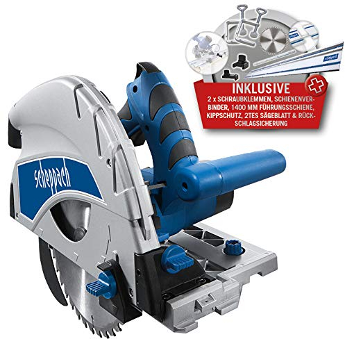 Scheppach Tauchsäge PL75 Tauchkreissäge inkl. Zubehörset | 75mm Schnitttiefe | 140 cm Führungsschiene | HW Ersatzsägeblatt mit 72 Zähnen | 1600 W Leistung | 210mm Sägeblatt | 16mm Schattenfuge