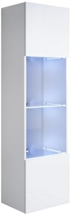 MB Muebles Bonitos | Vitrina Colgante Luke V6 para Salón o Comedor Moderno con Luz LED | Mueble Modular de Melamina Brillo | Color Blanco | 40x165x29 cm