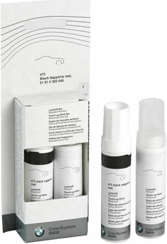 BMW Lackstift-Sets in Wagenfarbe mit Klarlack 2x 12 ml Ausbesserungsstift Schwarz Weiß Grau Silber (Cosmosschwarz met)