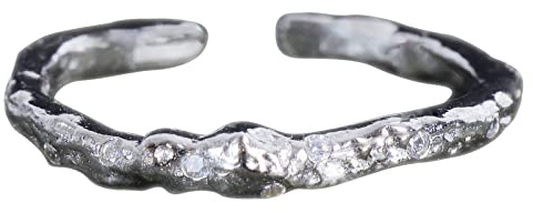 NicoWerk Damen Silberring Schmal aus 925 Sterling Silber Schlicht mit Stein Struktur Uneben Zirkonia Verstellbar Offen SRI816