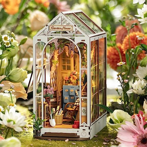 Rolife Book Nook Kit Buchstützen DIY Miniatur Haus 3D Puzzles Holz Book Nook Diorama Modelbau für Erwachsene Modellbausatz Weihnachten Geburtstag Geschenke (Gartenhaus)