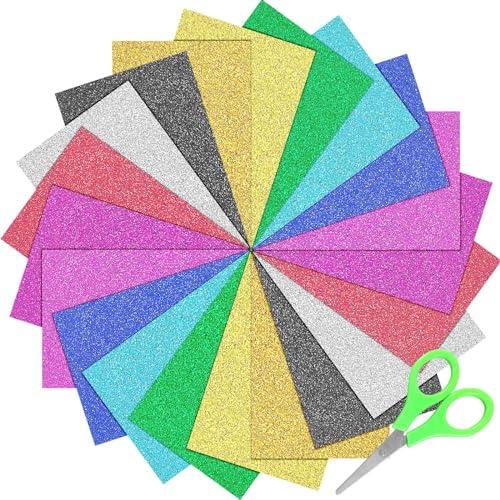 JULMELON Glitzerpapier Zum Basteln, 20 Blatt Bunt Bastelpapier 10 Farben A4 Funkelnd Kartonpapier 250gsm Glitzerpapier für Kunsthandwerk Deko