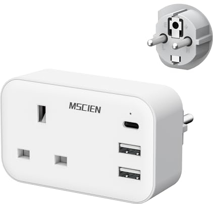 Mscien UK to European Plug Adapter with USB C,Travel Plugs UK to EU for Germany,France,Spain,Turkey,Greece and Iceland,