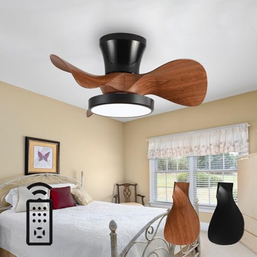 Fachae Schwarze Deckenventilator Mit Beleuchtung Kleine Schlafzimmer Dimmbar Speicherfunktion Lampe Mit Ventilator Und Fernbedienung Reversible Leise DC Ventilator Lampe LED Timer Lounge-Black