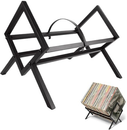 MUXHEL Vinyl Record Storage Metal Vinyl Record Stand 80-100 LP Vinyl Storage Stand Black Vinyl Record Holder for Albums Audio Magazine Vinyl Holder