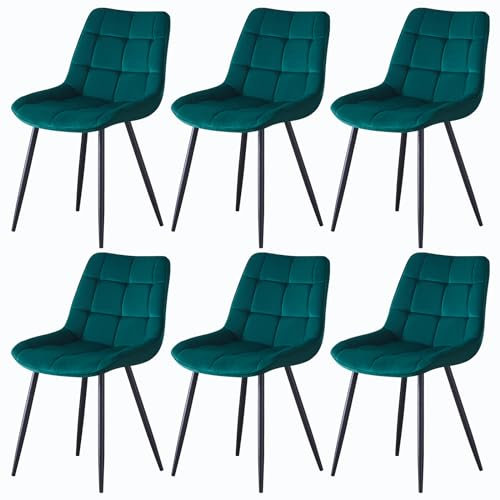 JYMTOM 6er Set Esszimmerstühle mit Rückenlehne und Metall Beine, Pull-Point-Design Wohnzimmerstühle mit Samt-Bezug und Polsterung, für Bar, Küche, Esszimmer Restaurant und Schlafzimmer (Grün,6)