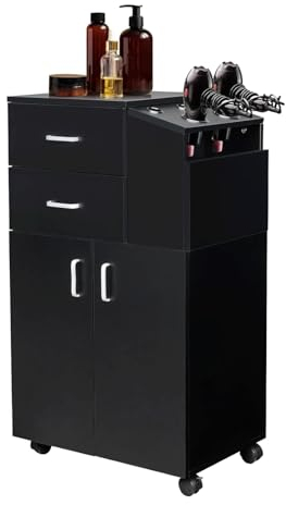 friseurwagen Salon-Rollwagen, 5 Haartrockner-Löcher, Salonwagen, 2 Schubladen, Salonwagen, Spanplatten-Aufbewahrungswagen mit Rädern, Wagen tragbar