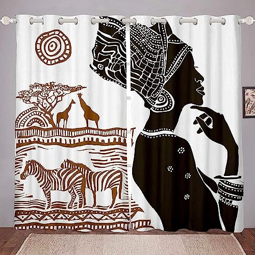 Blickdicht Blackout Vorhang Mit Ösen Schalldämmend Gardinen Polyester 3D Afrikanisches Muster Ethnisch Für Wohnzimmer Schlafzimmer Kinder Oder Babyzimmer - Bedruckte Verdunkelungsvorhänge-2B4Z9Q1V3R9