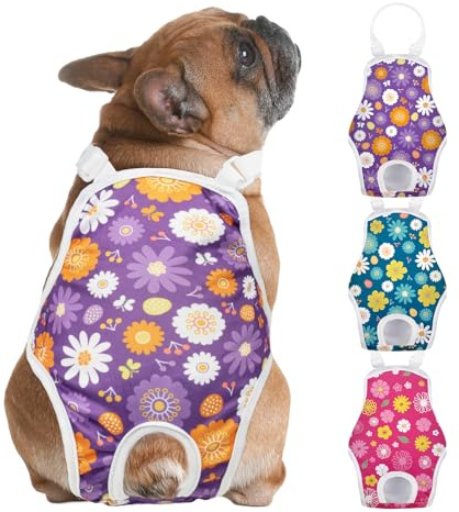 Jollywoods 3 Pack Washable Female Dog Diaper Onesie Sanitary Pantie with Adjustable Suspender, Reusable Fixed Doggie Diapers, Super Absorbent Leakproof for Small Medium Large Dog in Heat Cycle M
