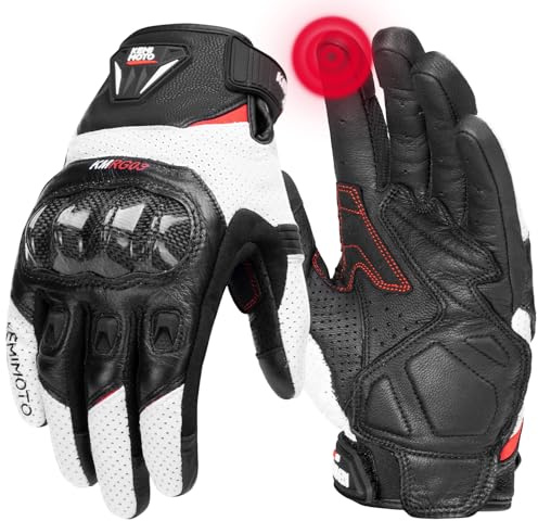 KEMIMOTO Motorradhandschuhe Herren, Vollfinger-Handschuhe aus Ziegenleder, Touchscreen-fähig, rutschfeste Pads, Motorrad, Motocross, Roller, Moped, Quad, ATV und Paintball