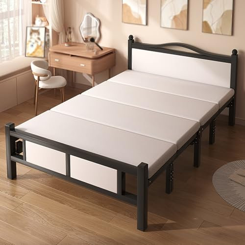 GBPLDMAQ Feldbett Klappbar Vier Abschnitte, Klappbett Unterstützt 350kg, Campingbett Bequeme Rückenlehne das Zusammenklappen Nimmt Keinen Platz EIN(Black)
