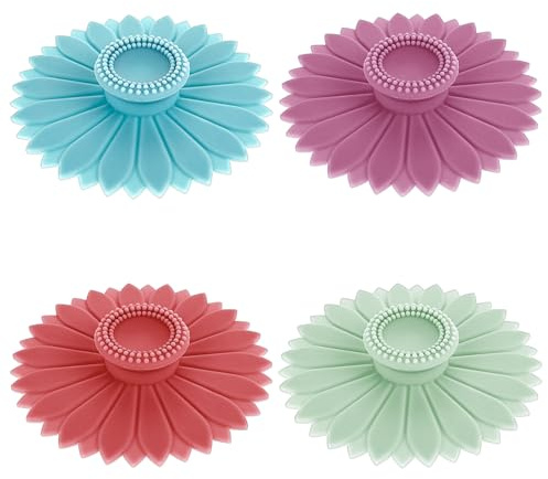 Gjinxi Silicone Stretch Lids, 4Pcs Reusable Food Covers For Cups, Cans, Jars, Bowls, Microwave Splatter Guard, Leakproof Travel Drink Lids, Dishwasher Safe
