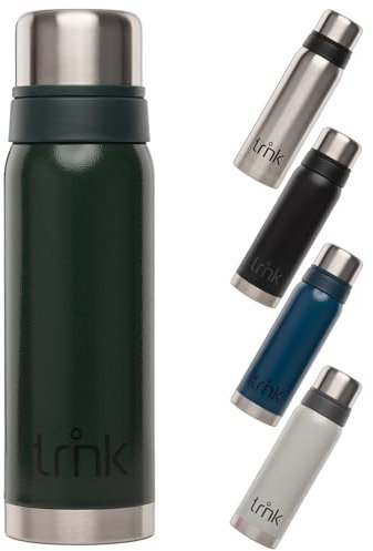 trnk Outdoor Thermosflasche polar 2 - Edelstahl Thermoskanne 750ml - BPA-frei - Thermos hält 24 Stunden heiß - Deckel mit 2 Trinkbechern - Spülmaschinenfest (waldgrün)