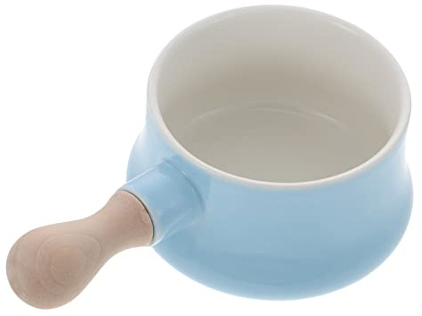 SHOWERORO Ciotola Porcellana Con Manico Legno Per Zuppa Dessert e Colazione Ceramica Blu Per Cucina e Ristorazione