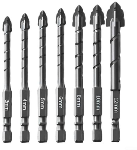 Yhenlovtt Set di punte da trapano per piastrelle multi-materiale, set di punte triangolari per piastrelle di vetro efficienti, design eccentrico 7 pezzi