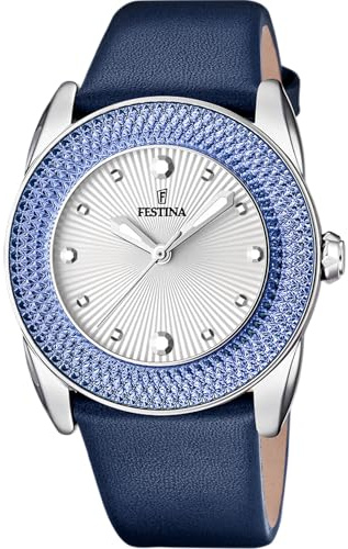 Festina Blå analog läderklocka - kvarts urverk - mineralglas med hög motståndskraft - vattentät 5 ATM - elegant klassisk vintage - specialpris F16591/8