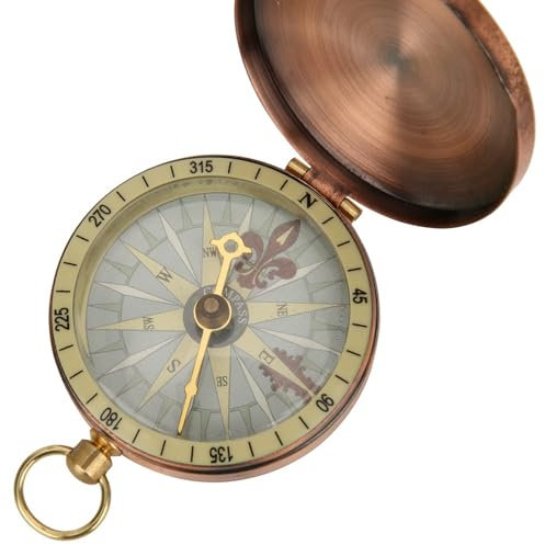 CYSFETENA Tragbarer Vintage Retro Kupfer Kleiner Kompass mit Klappdeckel, Messing Kompass Outdoor für Camping Wandern Bootfahren, Kompas für Freunde und Familie