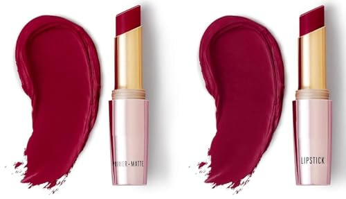 Primer+Matte Lipstick- Burgundy Passion & Primer+Matte Lip Color -Deep Wine With 2x built-in primer that gives your lips a long-lasting, smooth matte finish