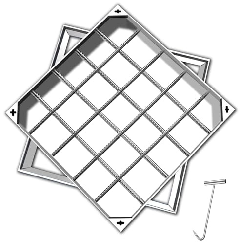 Chiusino Invisibile Quadrato in Acciaio Inox, Tombino di Scarico Esterno Rettangolare da Incasso con Gancio per Chiusino, Coperchi per Fosse Settiche per Giardini e Vialetti(80x80x5cm/32x32x2in)