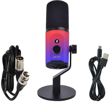 Agwuoetr Microphone RVB Dynamique avec Sorties USB/XLR pour Le Podcasting Enregistrer Le en Direct du Câble XLR