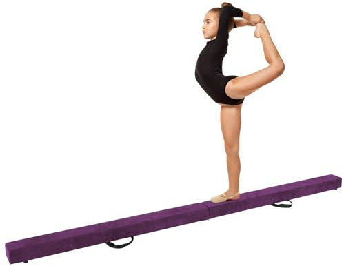 GYMAX 7FT/8FT/9FT Folding Gymnastics Balance Beam, Professional Training Beam with Carry Handles, Solid Wood Base and Anti-slip Bottom, Floor Gymnastics Equipment for Home Gym (Purple, 8FT)