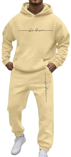 Generisk herr joggingdräkt bokstäver tryck 2 delar hip hop Y2K tracksuit huvtröjor + joggingbyxor träningsoveraller män fritidskläder huvtröja casual bekväm sportdräkt activewear set, Beige, M