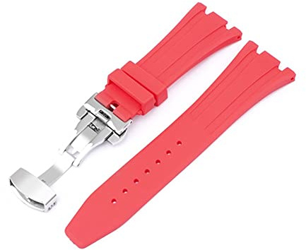 Generisch YGUKOJ 26mm Silikonband Compatible With Ap. Schmetterlingsschnalle-Uhr-Uhr-Tarn-Camouflage-Gummi-Armband for Audemars und Piguet 15400/26470/15703(Red B)