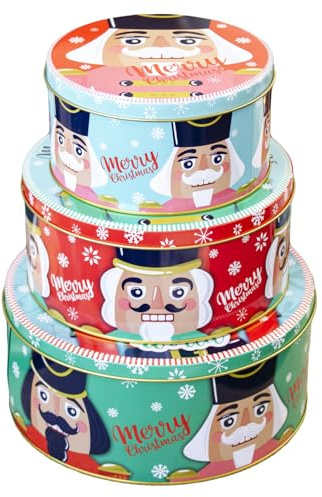 Darthome Set Of 3 Nutcracker Christmas Nesting Cake Tins Airtight Kitchen Baking Storage