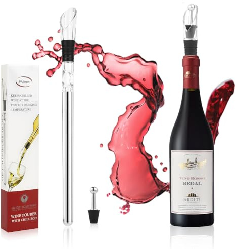 Vicloon Refrigeratore per Bottiglie Vino, 2 in 1 Decanter per Vino, in Acciaio Inossidabile, con Aeratore Versatore, Bastoncino Refrigerante per Bottiglie di Vino, Tappo, per Vini Bianchi e Rossi
