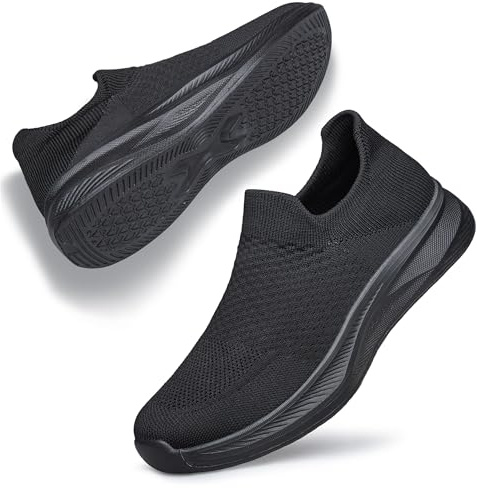 Raoendis Womens Trainers Slip on Walking Shoes Ladies Sneakers Sport Shoes, Comfortable Lightweight Walking Mesh Running Shoes for Indoor Outdoor Activities Black Size 6