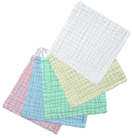 HOODANCOS Lot de 5 Débarbouillettes en Coton pour Bébé, Tissu Mousseline Doux et Absorbant, pour -nés et Tout-petits, Usage Quotidien Lors de Baby Shower