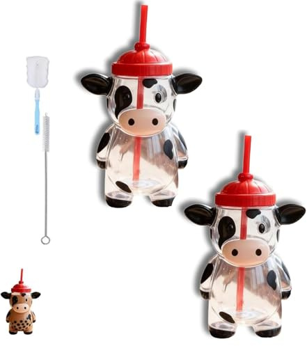 HOUKUNKA 2025 Nueva edición de la taza de la vaca lechera de la suerte, taza de café de plástico con forma de vaca linda de dibujos animados, vasos de plástico transparente reutilizables con (2pcs)
