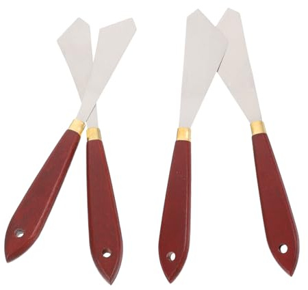Set di Spatole da Pittura per Principianti 4 Pezzi | Acciaio Inossidabile e Legno, Manico Ergonomico, Portatile, Adatto a Olio e Acrilico