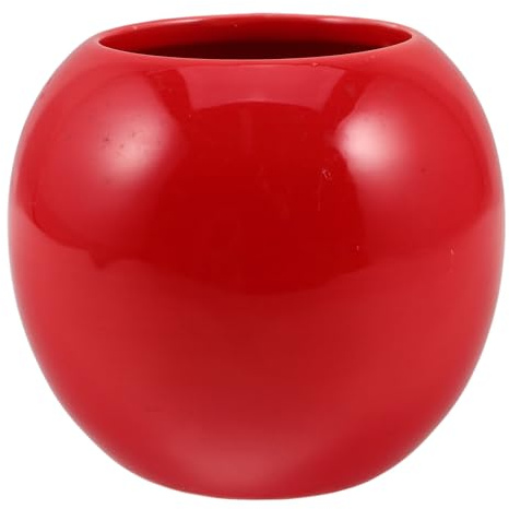 STOBAZA Jarrón de Cerámica Pequeño Esférico Rojo 10x10x5 Cm, Florero Decorativo para Mesa Comedor, Accesorio Vintage para Decoración de Hogar, Mini Jarrón para Flores Secas y Arreglos