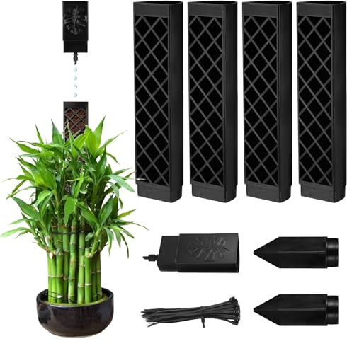 4 Pcs Moosstäbe für Monstera, Erweiterbare Pflanzenstütze, Moss Pole | mit Selbstbewässerung & 50 Kabelbinder, befüllbar mit Moos & Kies, für Efeutute & Zimmerpflanzen, stapelbar, Schwarz